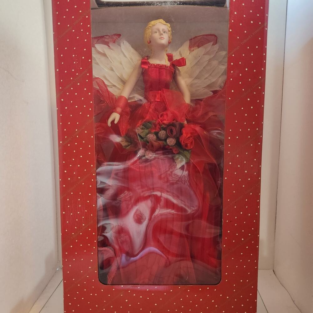 Vintage Dillards NIB Angel Tree topper red 16 inch